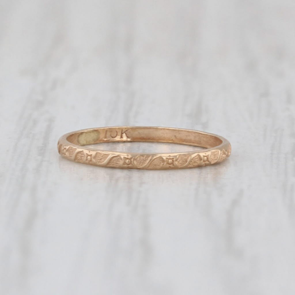Antique Floral Etched Baby Ring 10k Yellow Gold Small Size Band