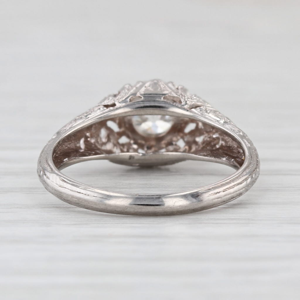 0.47ct Diamond Solitaire Art Deco Engagement Ring 18k White Gold Size 5.75 GIA
