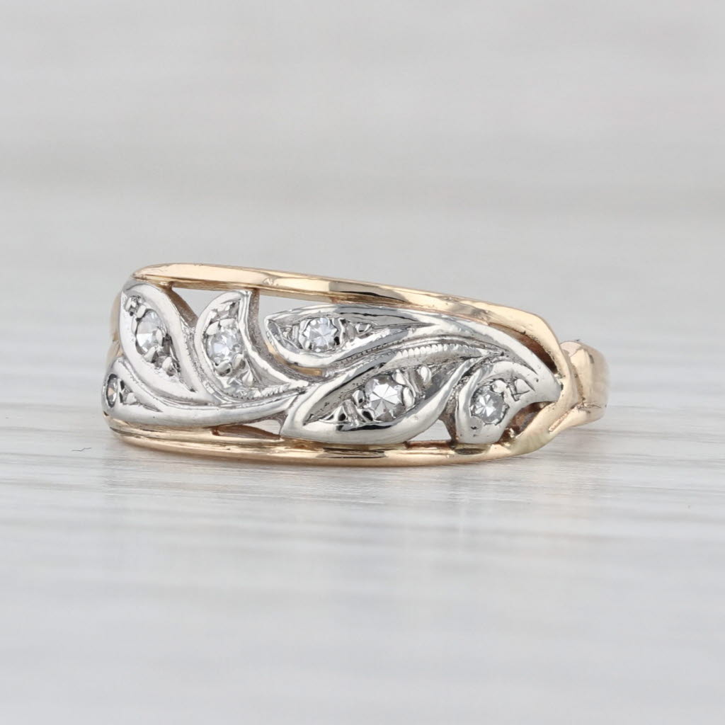 Vintage Diamond Floral Ring 14k White Yellow Gold Size 6 Bridal