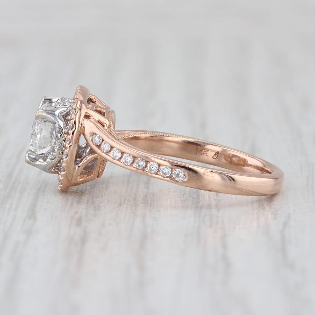 1.24ctw IGI Lab Grown Diamond Halo Engagement Ring 14k Rose Gold Size 7 Bypass