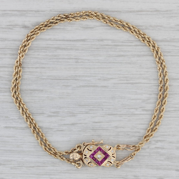 Joshua Slide Charm Bracelet Diamond Ruby Clasp 14k Yellow Gold 7 Rope chains