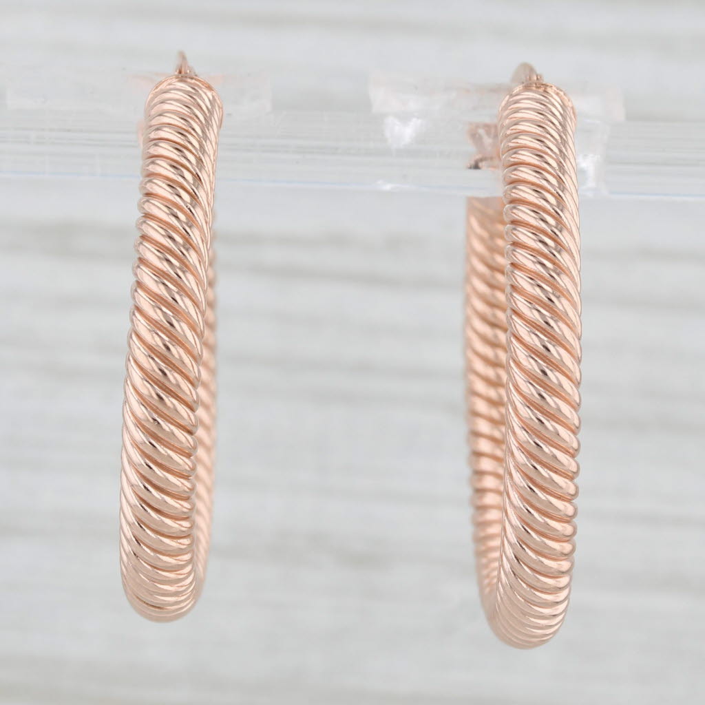 Light Gray New Twisted Rope 10k Rose Gold Hoop Earrings