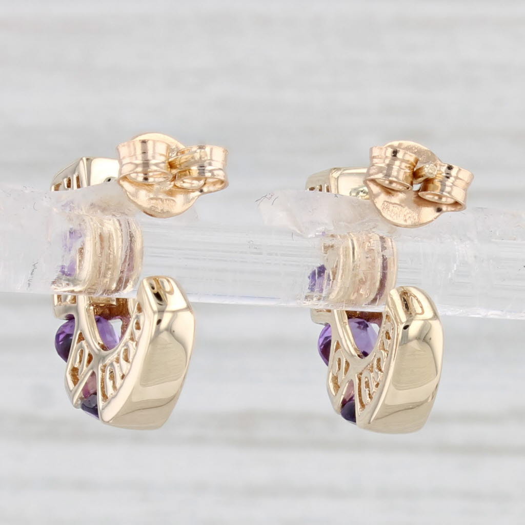 Light Gray 1.20ctw Amethyst Diamond Journey J-Hook Earrings 10k Yellow Gold