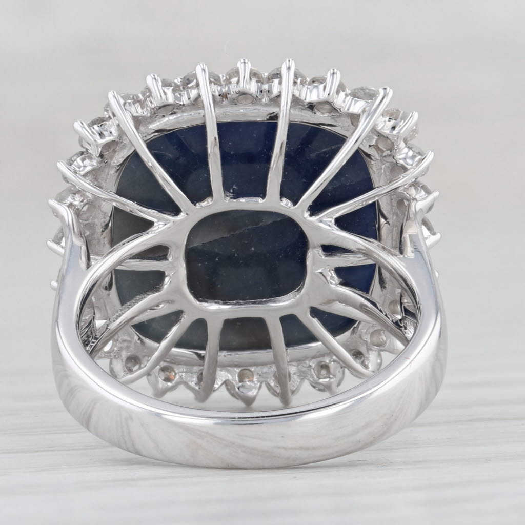 Light Gray Blue Sapphire White Diamond Halo Ring 14k White Gold Size 5.75 Cocktail