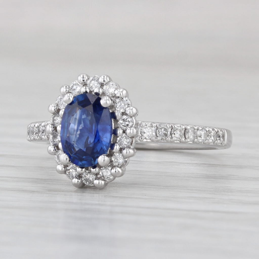 2.58ctw Blue Sapphire Diamond Halo Engagement Ring 14k White Gold Size 7