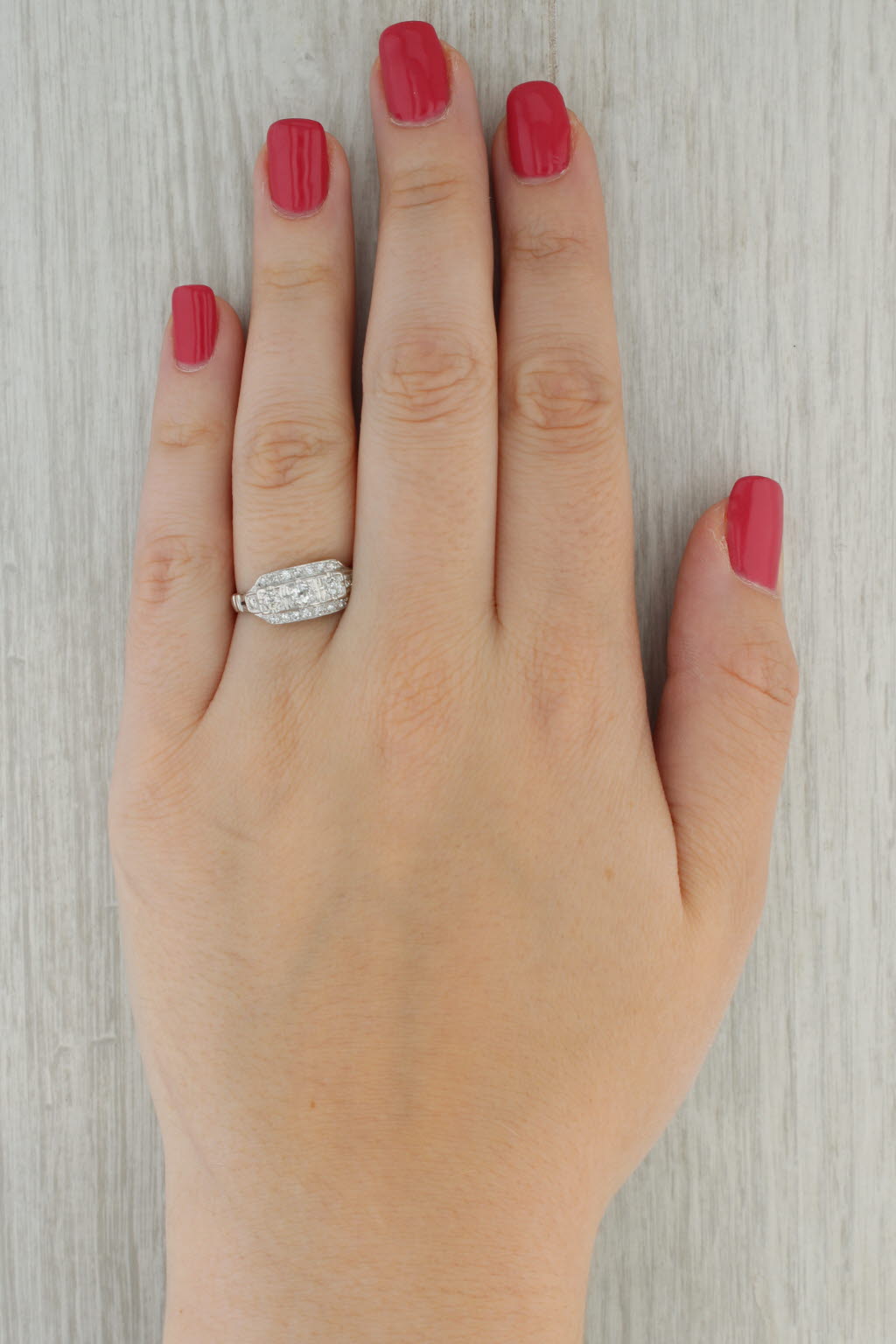 Rosy Brown Vintage 0.43ctw Diamond Ring 14k White Gold Size 8.5