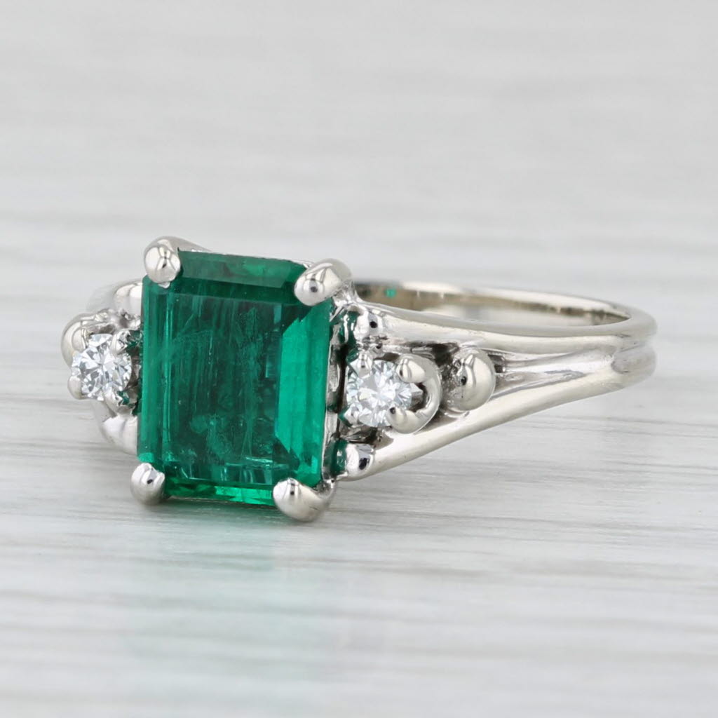 Light Gray 1.06ctw Lab Created Emerald Diamond Ring 14k White Gold Size 5.5 Engagement