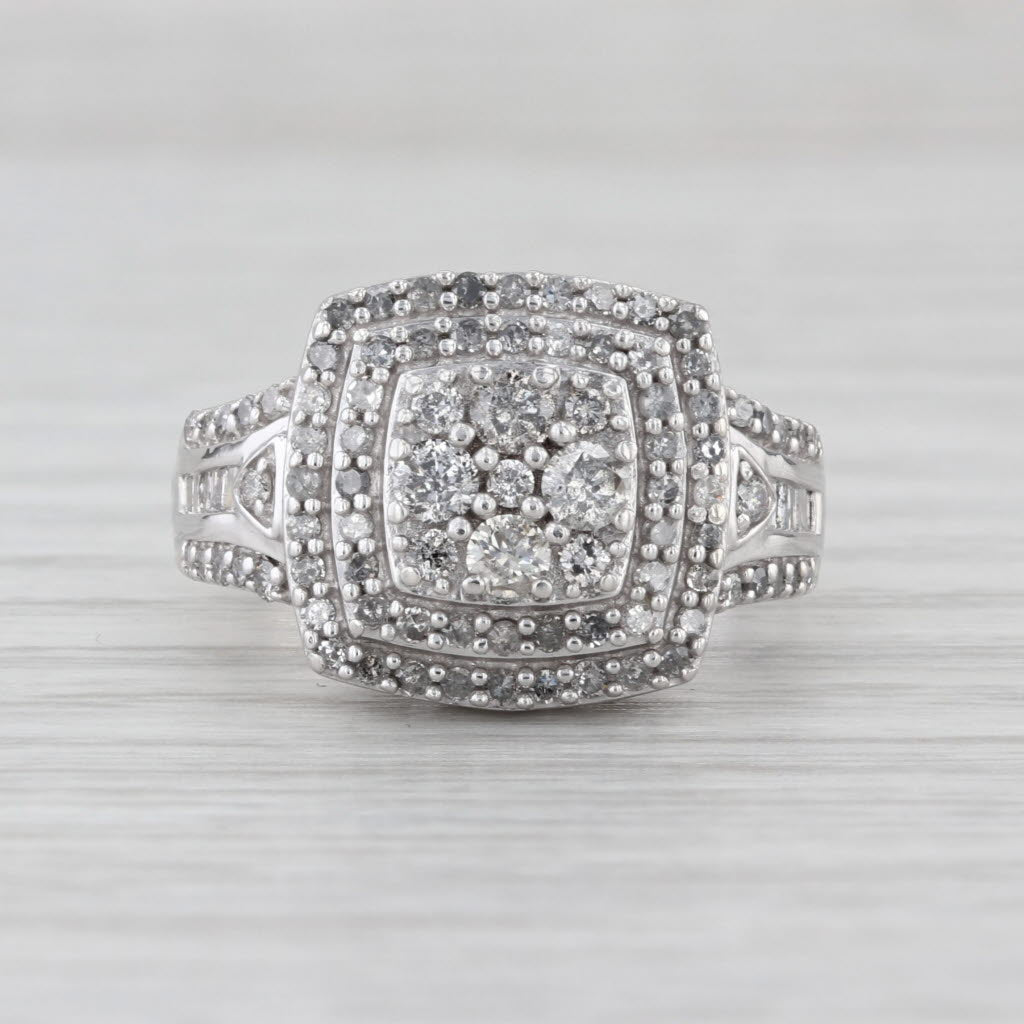0.82ctw Diamond Cluster Halo Engagement Ring Sterling Silver Size 6.75