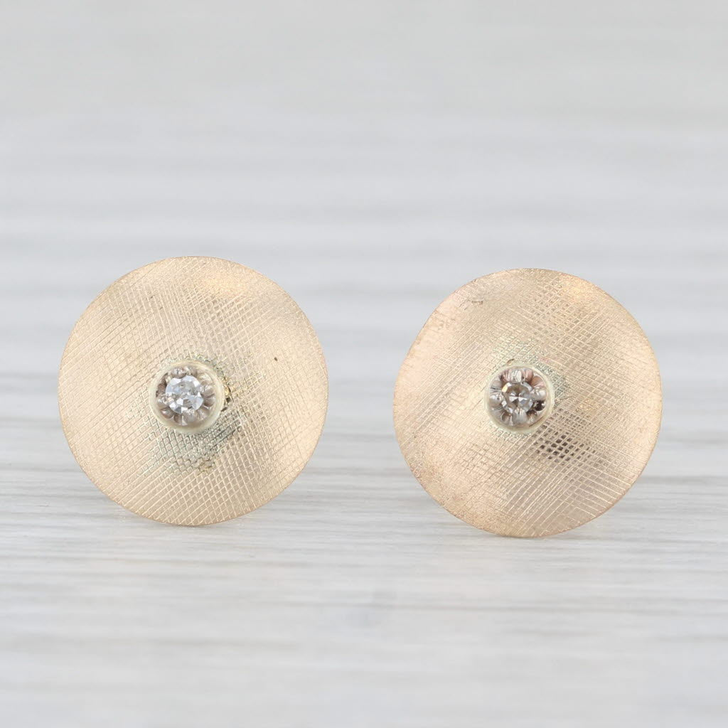 Light Gray Diamond Solitaire 14k Brushed Yellow Gold Button Stud Earrings