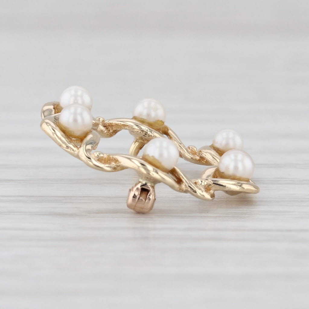 Cultured Pearl Wreath Pin 14k Yellow Gold Small Brooch