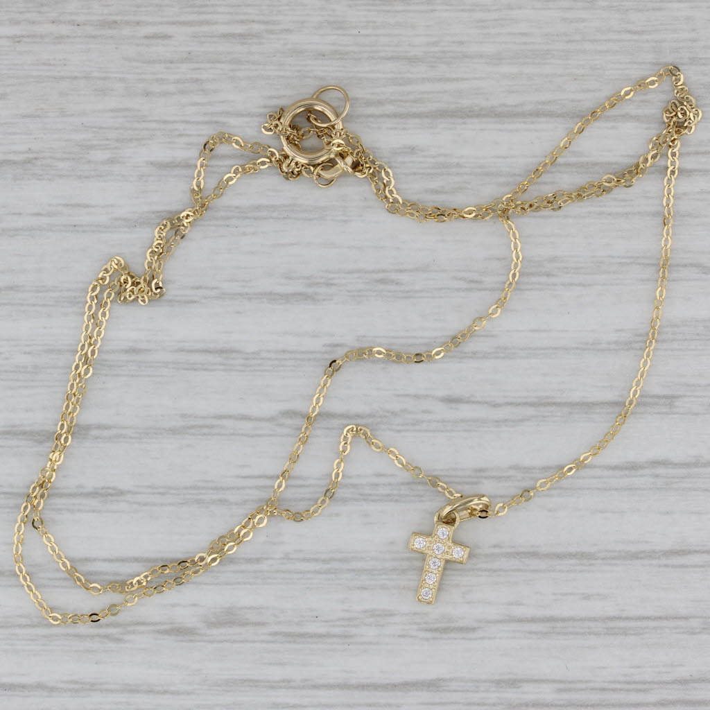 Gray Small Cubic Zirconia Cross Pendant 14k Yellow Gold Cable Chain 18"