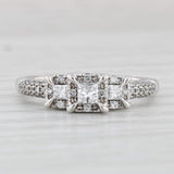 Light Gray 0.35ctw Diamond 3-Stone Halo Engagement Ring 14k White Gold Size 6.25