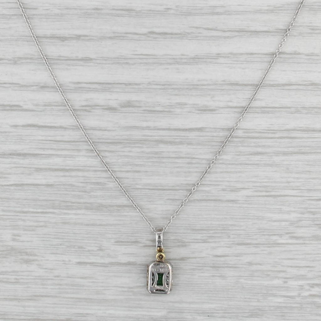 Simon G 0.43ctw Emerald Diamond Halo Pendant Necklace 18k White Gold Cable Chain