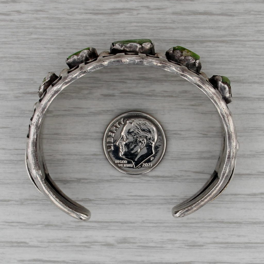 Native American Green Turquoise Cuff Bracelet Sterling Silver Vintage Artisan PJ