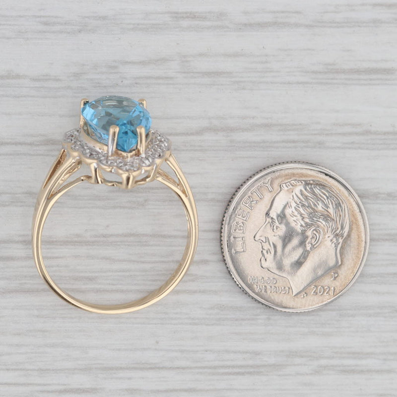 3.65ctw Pear Blue Topaz Diamond Halo Ring 10k Yellow Gold Size 7.25