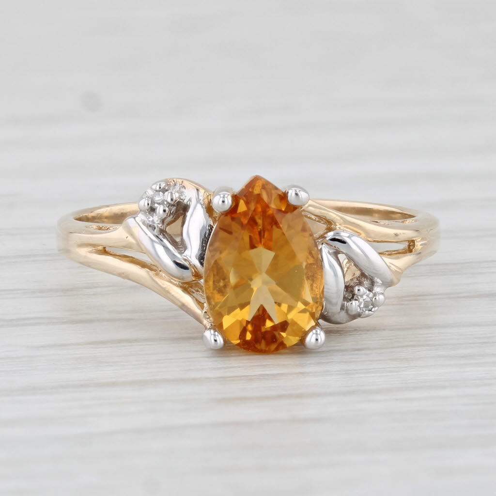 Light Gray 1ct Pear Citrine Solitaire Ring 10k Yellow Gold Size 7 Diamond Accents