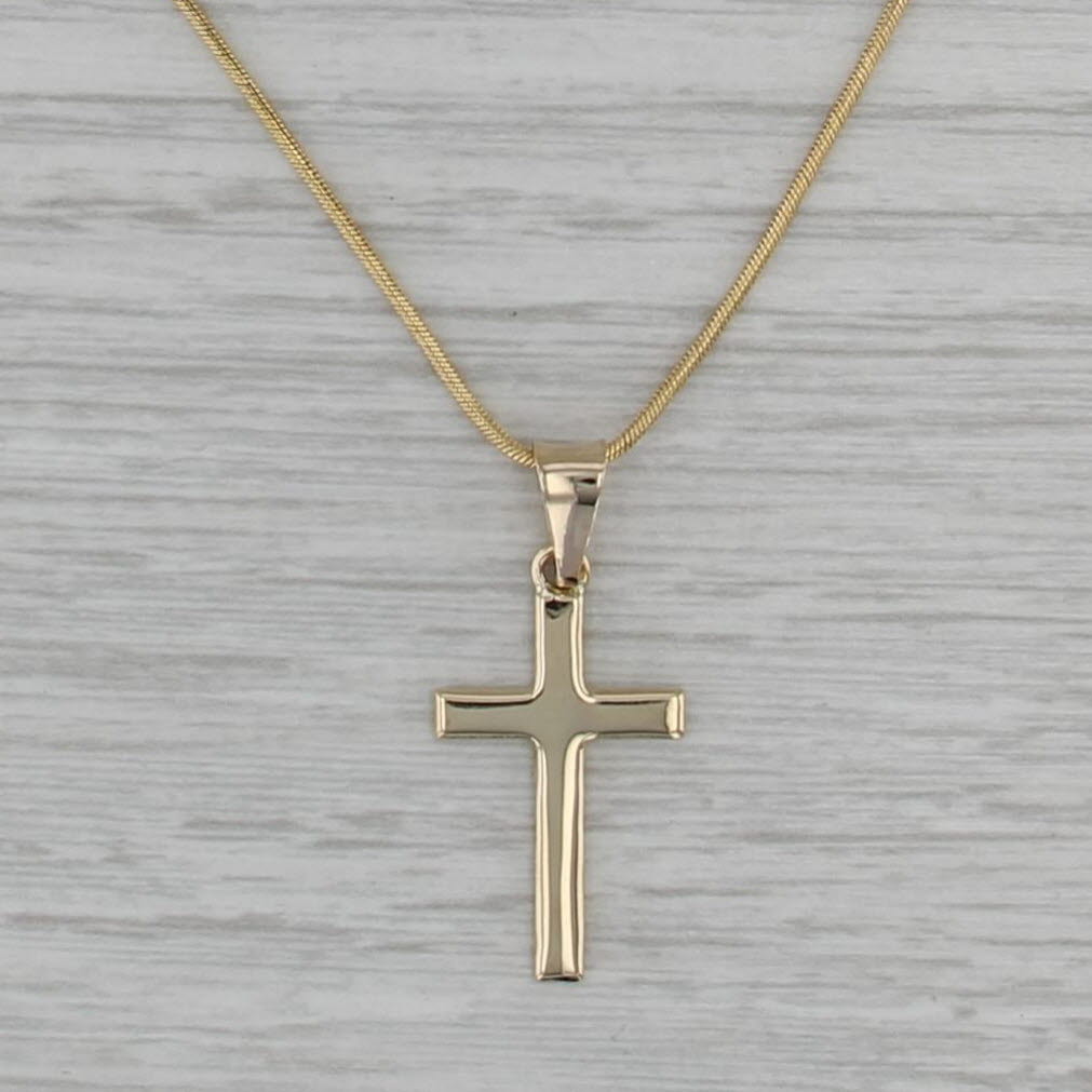 Cross Pendant Necklace 14k Yellow Gold 18" Snake Chain Necklace