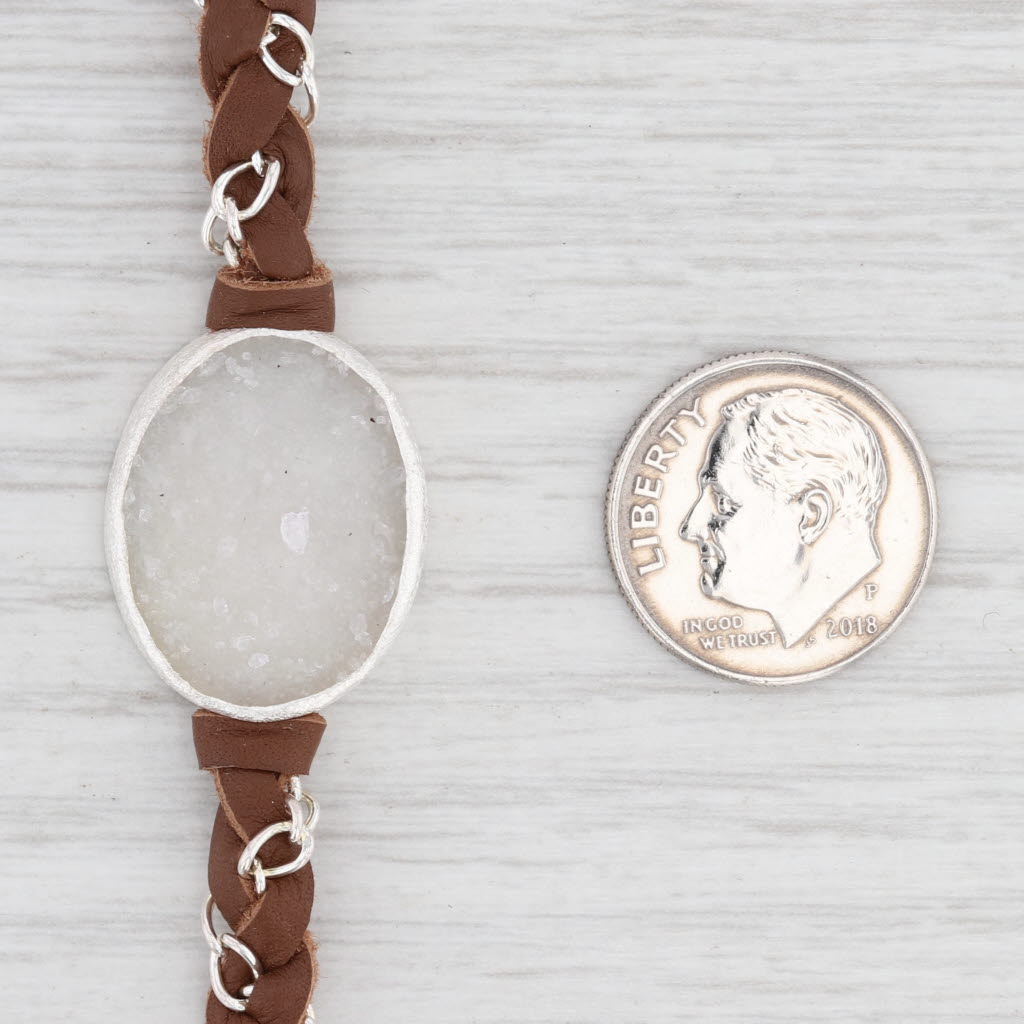 New Nina Wynn Necklace Cordelia Woven Brown Leather Druzy Quartz