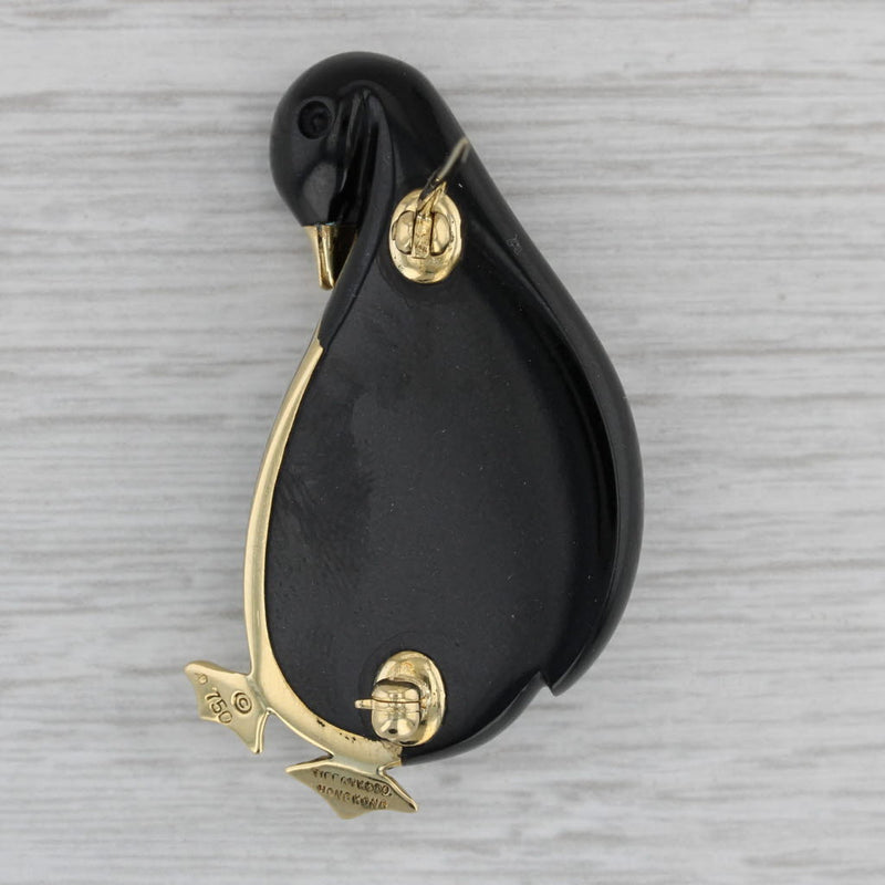 Tiffany Penguin Brooch Black Jade White Mother of Pearl 18k Yellow Gold Pin