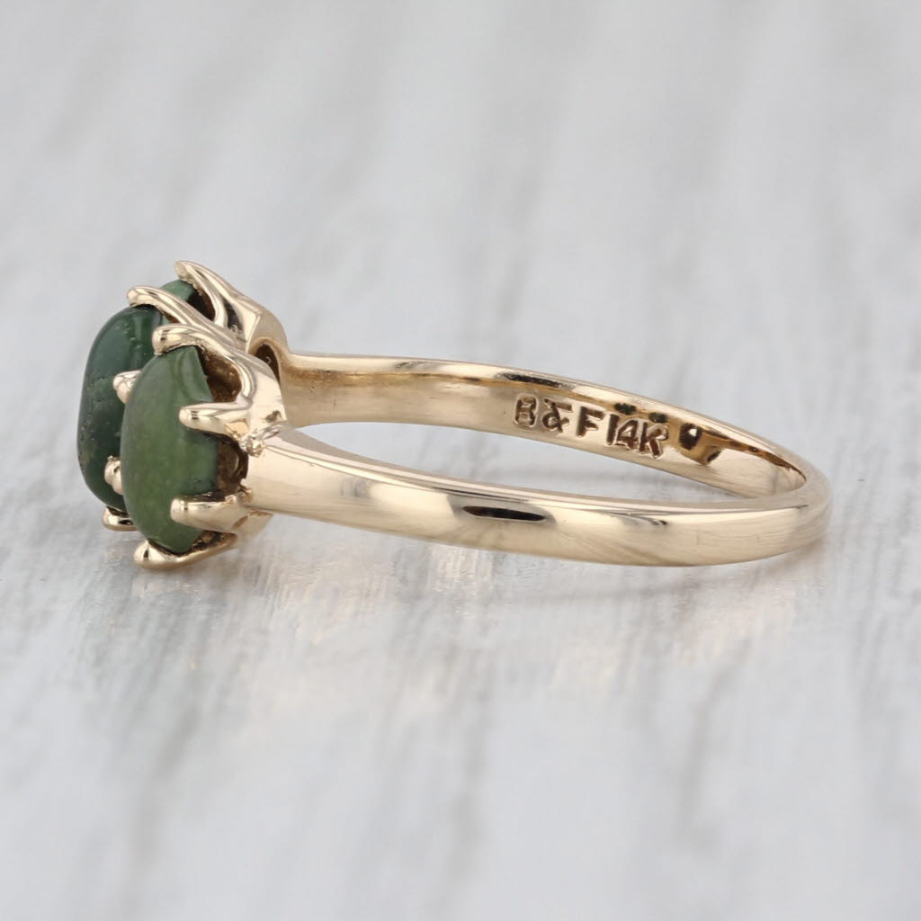 Vintage Green Turquoise Faustite 3-Stone Ring 14k Yellow Gold Size 5.75