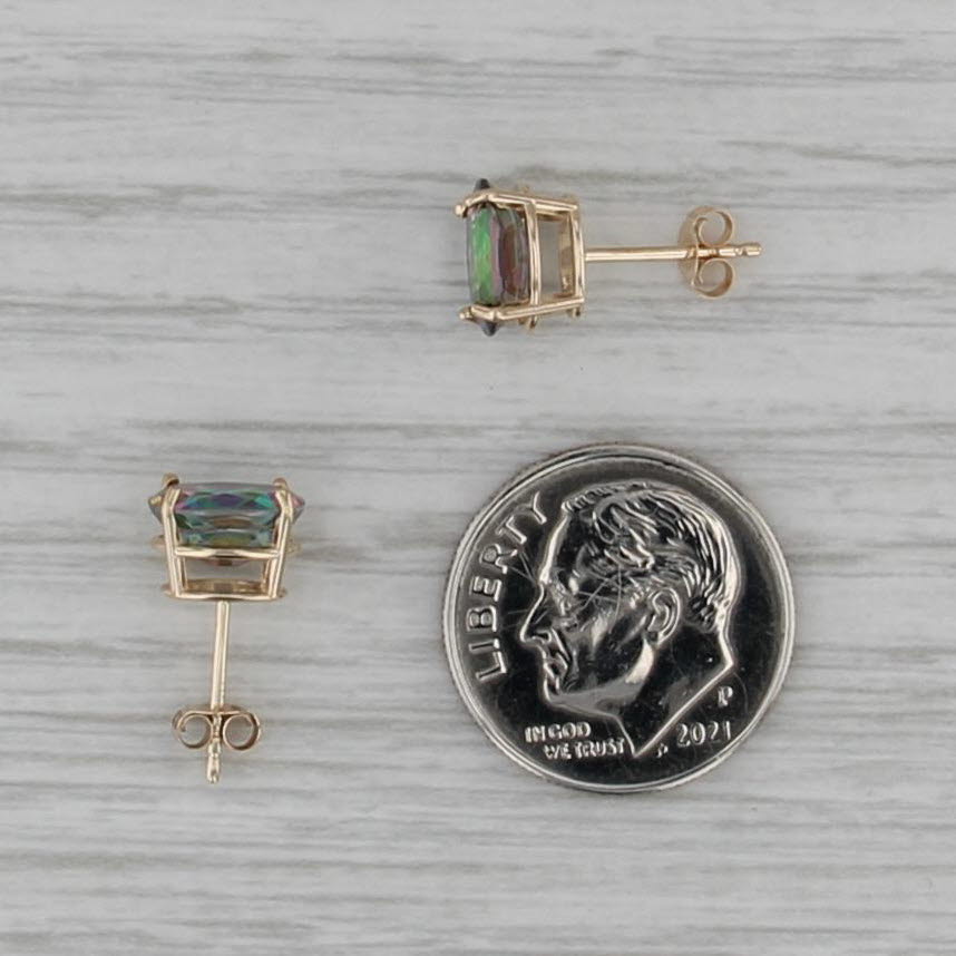 3.10ctw Mystic Topaz Stud Earrings 14k Yellow Gold Oval Solitaire Studs