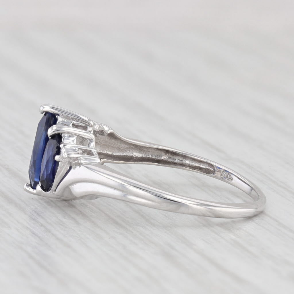 Light Gray 1.50ctw Marquise Blue Lab Created Sapphire 3-Stone Ring 10k Gold Diamond Size 6