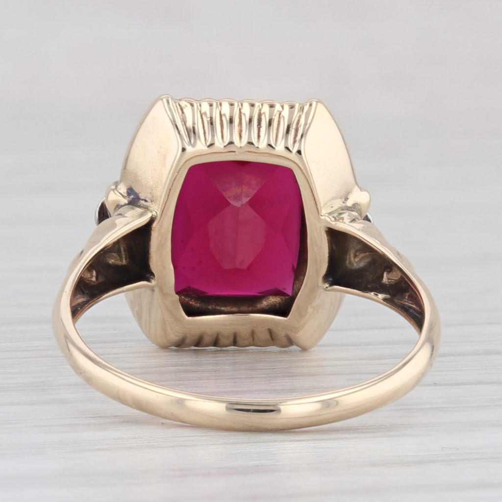 Light Gray Vintage 4.56ctw Lab Created Ruby Diamond Ring 10k Yellow Gold Size 7