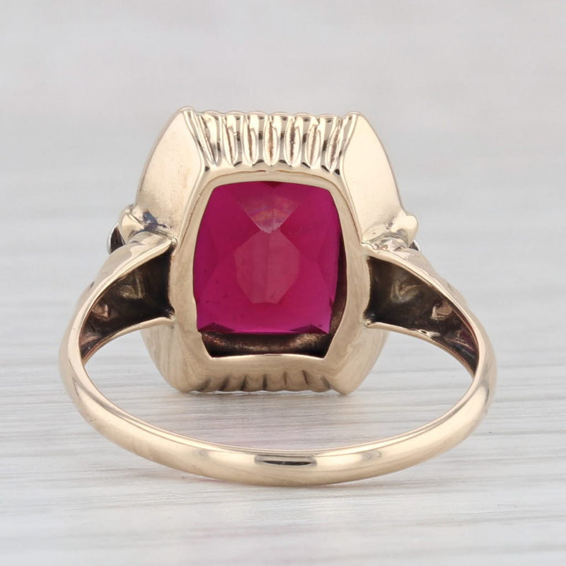 Vintage 4.56ctw Lab Created Ruby Diamond Ring 10k Yellow Gold Size 7
