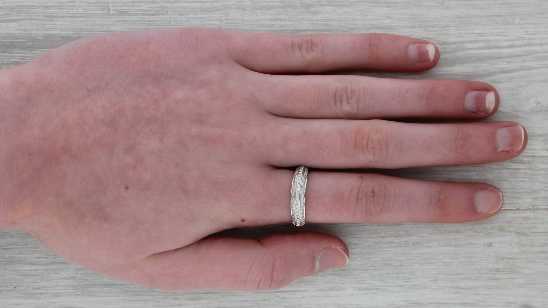 0.50ctw 3 Row Diamond Ring 14k White Gold Size 6.75 Wedding Anniverary Band