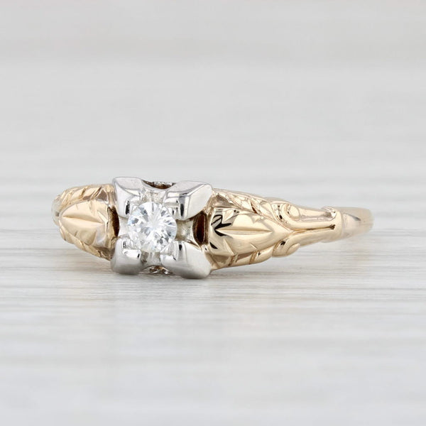 Vintage 0.10ct Diamond Engagement Ring 14k Gold Floral Accents Size 5.5