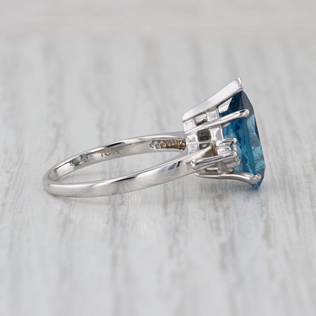 3.33ctw Pear Blue Topaz Diamond 18k White Gold Size 6.25 Teardrop Solitaire