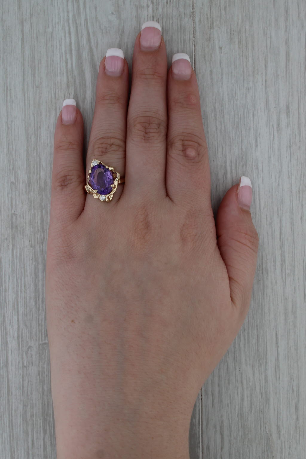 Vintage 5.02ctw Oval Amethyst Moissanite Ring 14k Yellow Gold Size 8