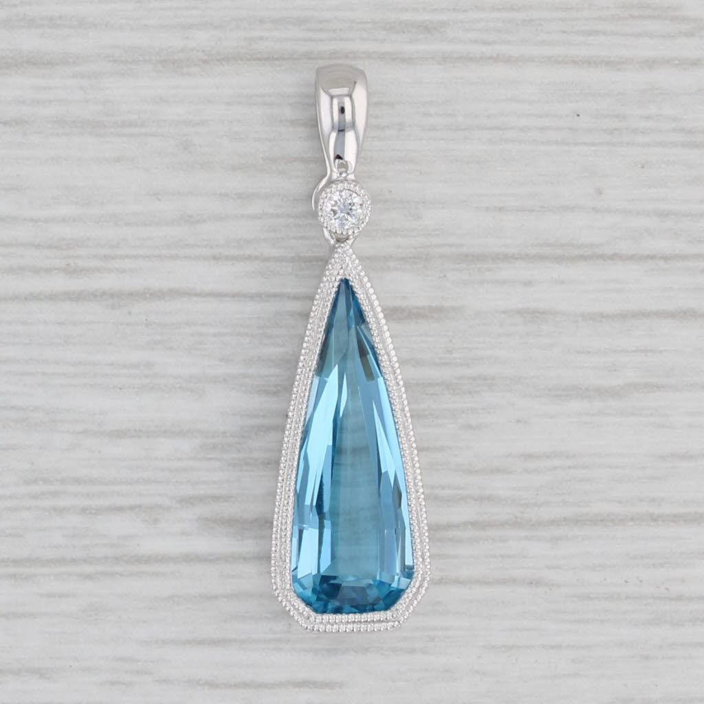 Gray New 2.57ctw Blue Topaz Diamond Teardrop Pendant 14k White Gold