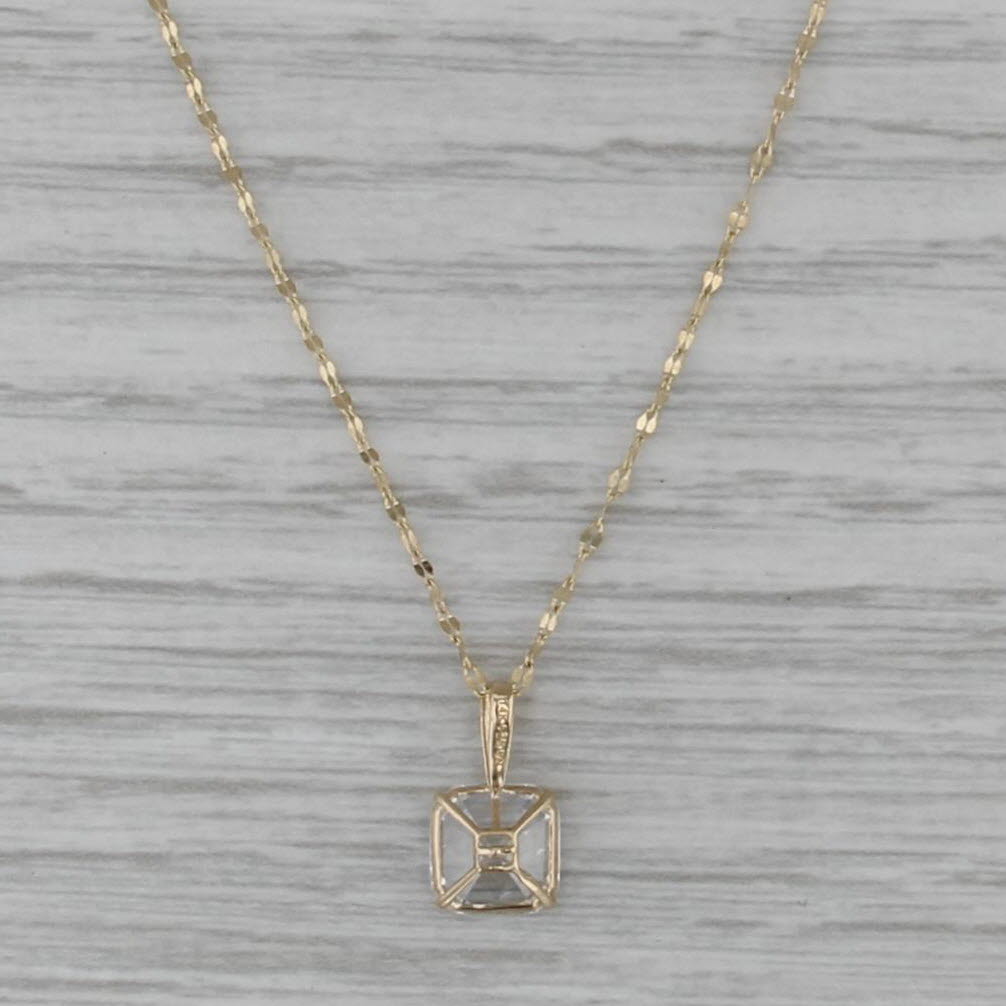Assher Square Cubic Zirconia Pendant Necklace 14k Gold 16" 18" Mirror Chain