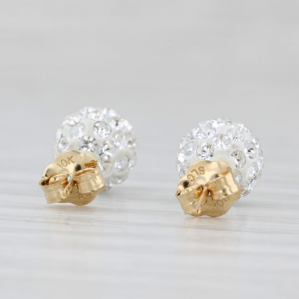 Light Gray Rhinestone Bead Stud Earrings 14k Yellow White Gold