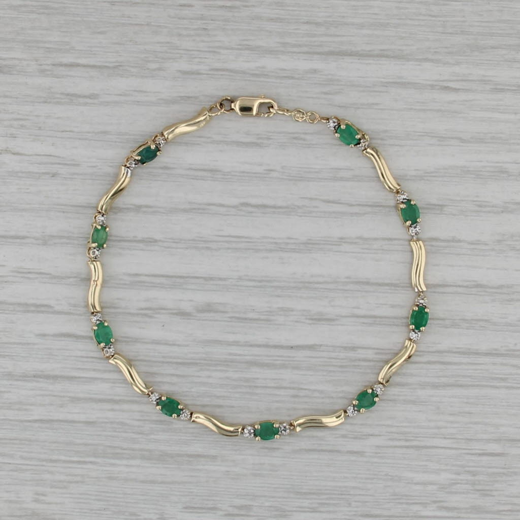1.48ctw Emerald Tennis Bracelet 10k Yellow Gold Bar Links 7.25" 3.1mm