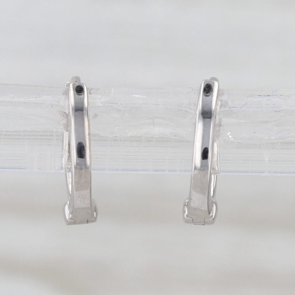 Diamond Micro Huggie Hoop Earrings 14k White Gold Small Round Hoops 9.7x1.7mm