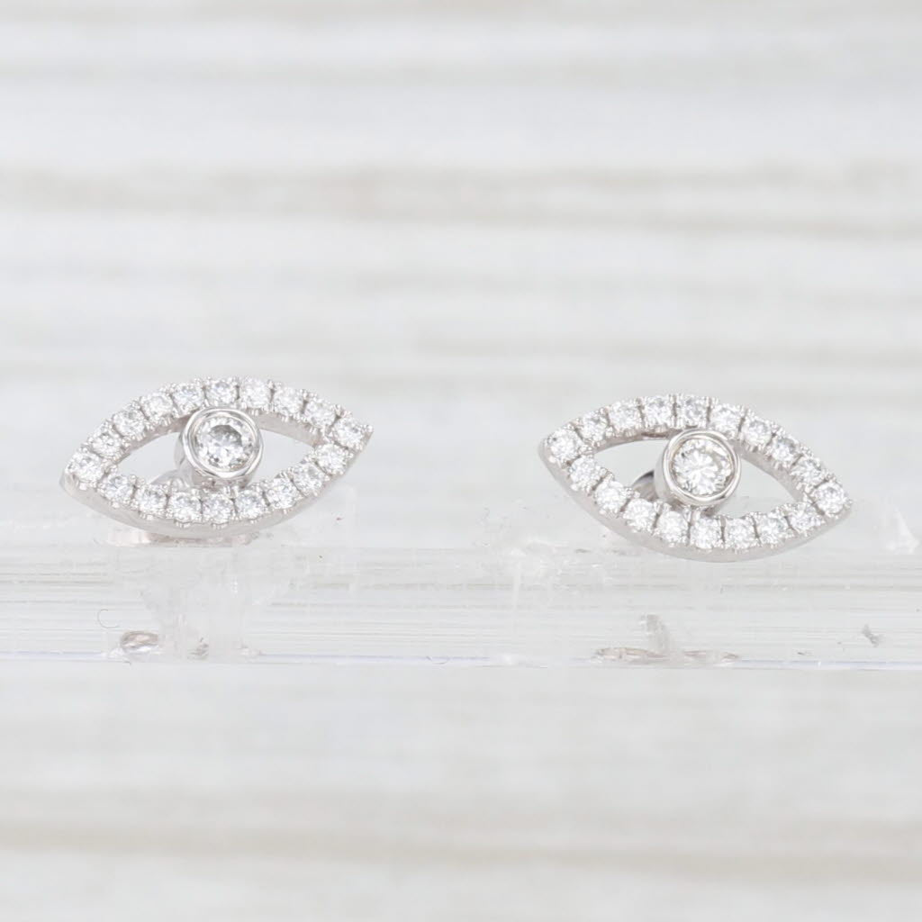 Light Gray New 0.26ctw Lab Grown Diamond All seeing Eye Stud Earrings 14k White Gold
