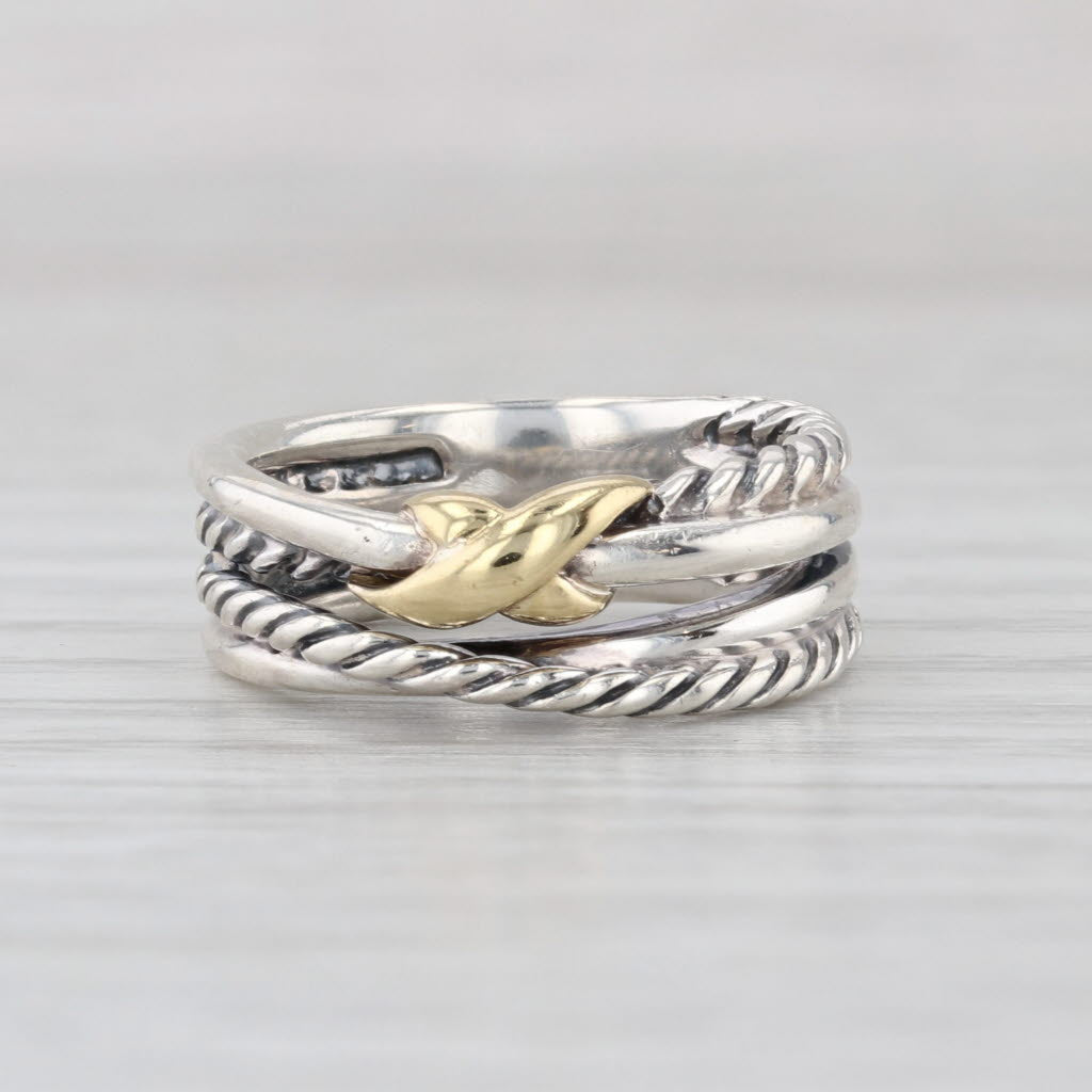 David Yurman Cable Crossover Ring Sterling Silver 18k Gold Size 4