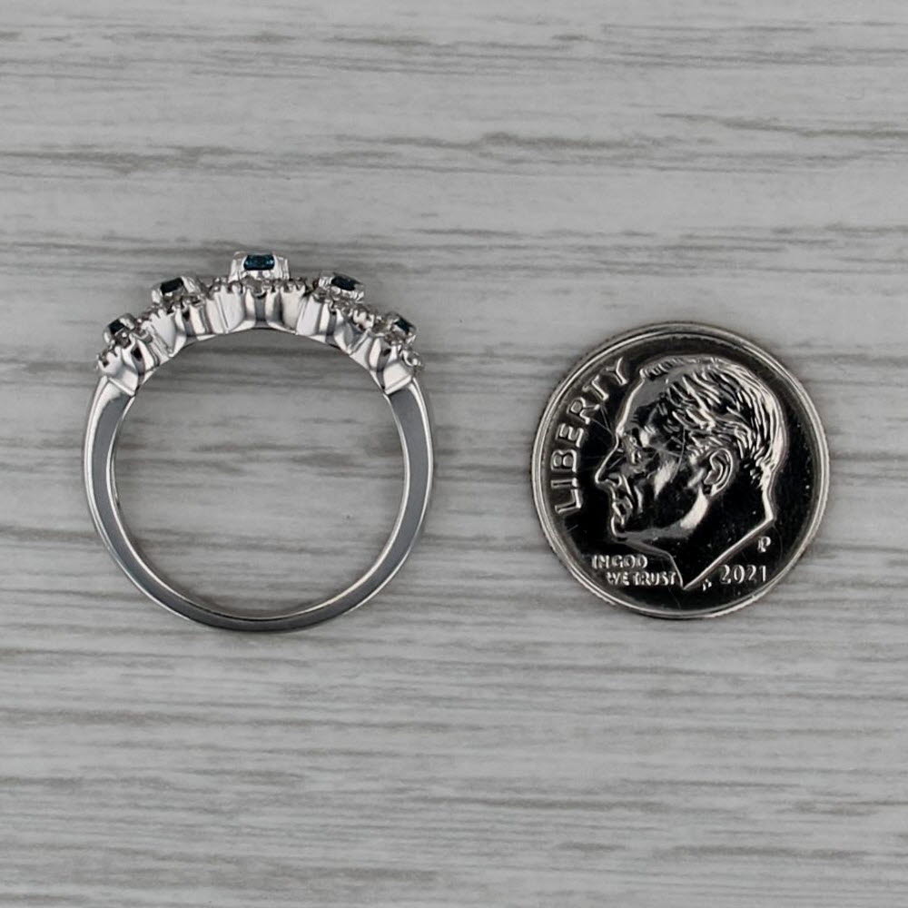 0.44ctw Tiered Blue White Diamond Halos Ring 14k White Gold Sz 6.75 Wedding Band