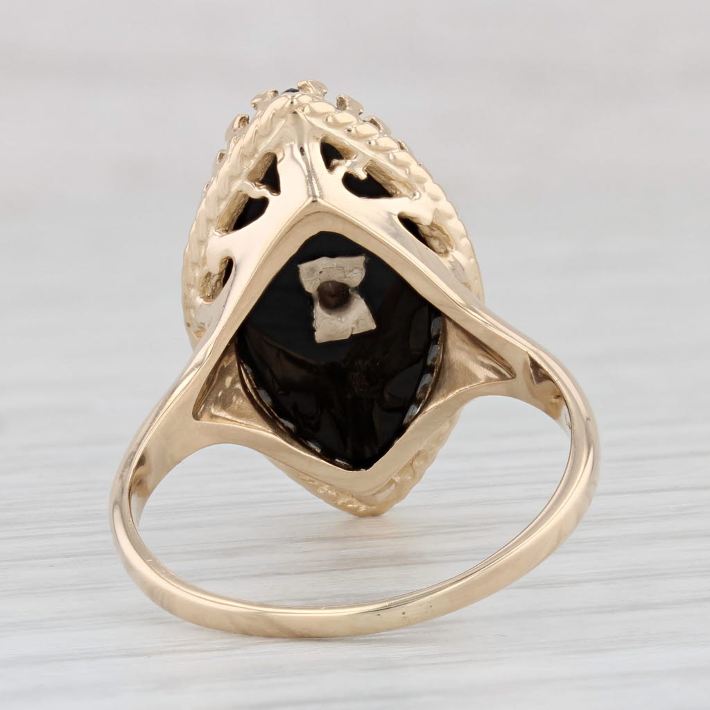 Light Gray Marquise Onyx Diamond Signet Ring 14k Yellow Gold Size 8.5