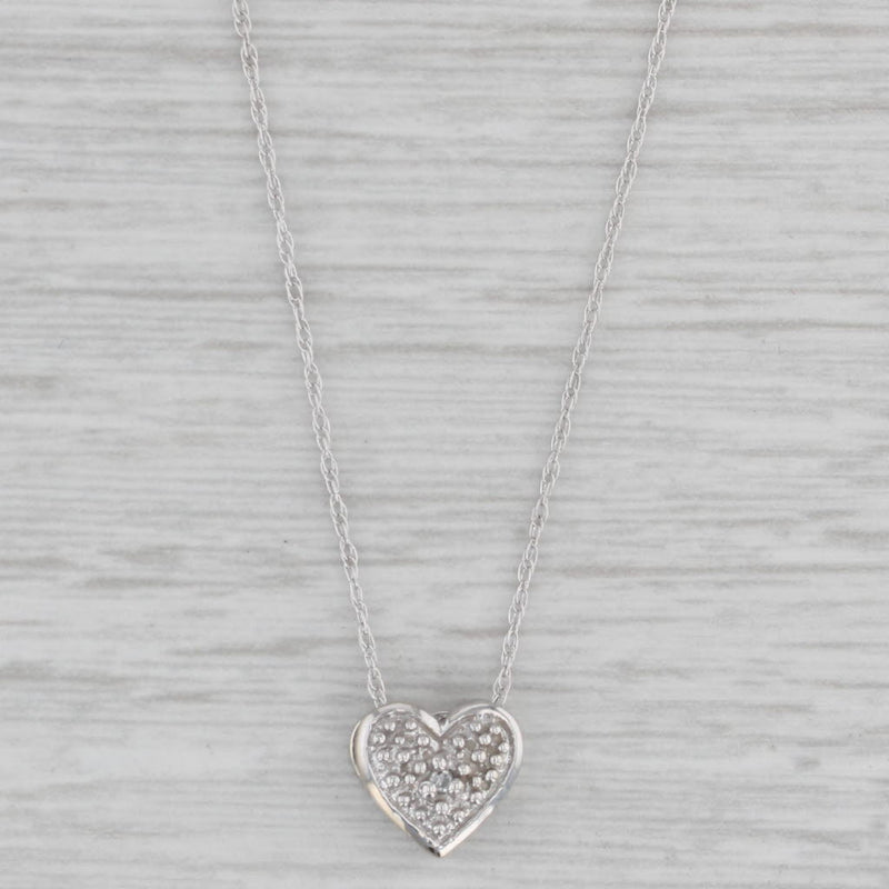 Diamond Heart Pendant Necklace 14k 10k White Gold 18" Rope Chain