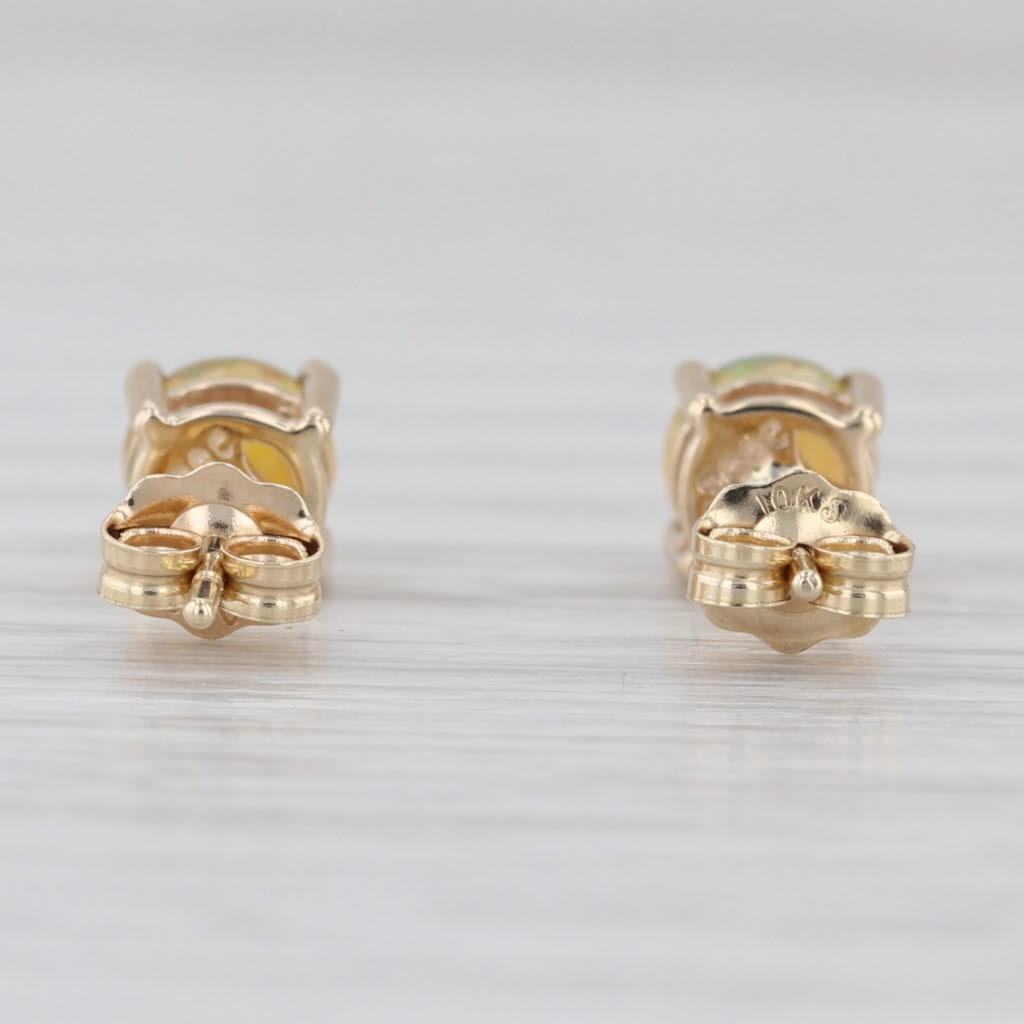 0.71ctw Yellow Green Opal Stud Earrings 10k Yellow Gold Round Solitaire Studs