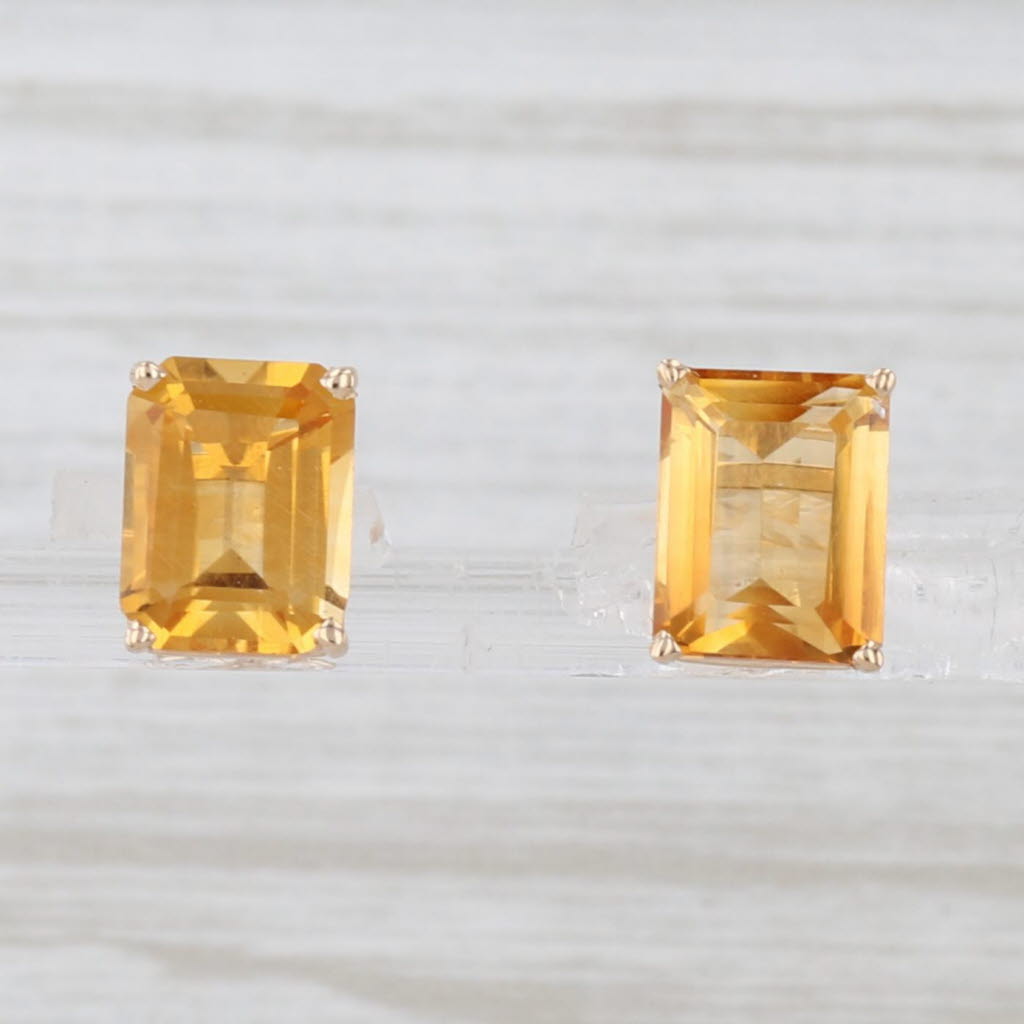 Light Gray 4ctw Emerald Cut Solitaire Citrine Stud Earrings 14k Yellow Gold