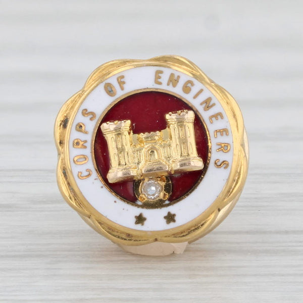 Corps of Engineers US Army Military Pin 10 Gold Enamel Diamond Lapel