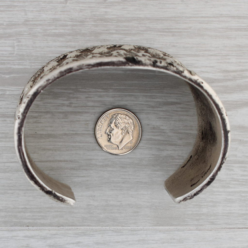 Dark Gray Southwestern Taos Cuff Bracelet Sterling Silver Textured Vintage Statement 7.25"