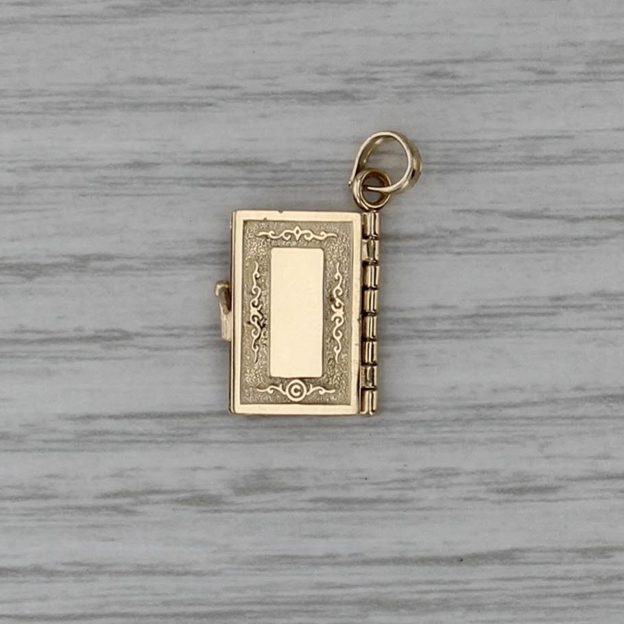Holy Bible Pendant 14k Yellow Gold Opens Lord's Prayer Inscribed Engravable