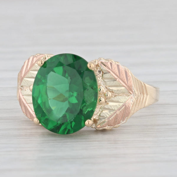 10K Yellow Rose Gold Green Glass Floral Design Ring Size 10