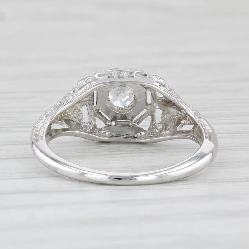 Light Gray Art Deco 0.18ct Diamond Solitaire Engagement Ring 18k White Gold Filigree Size 5