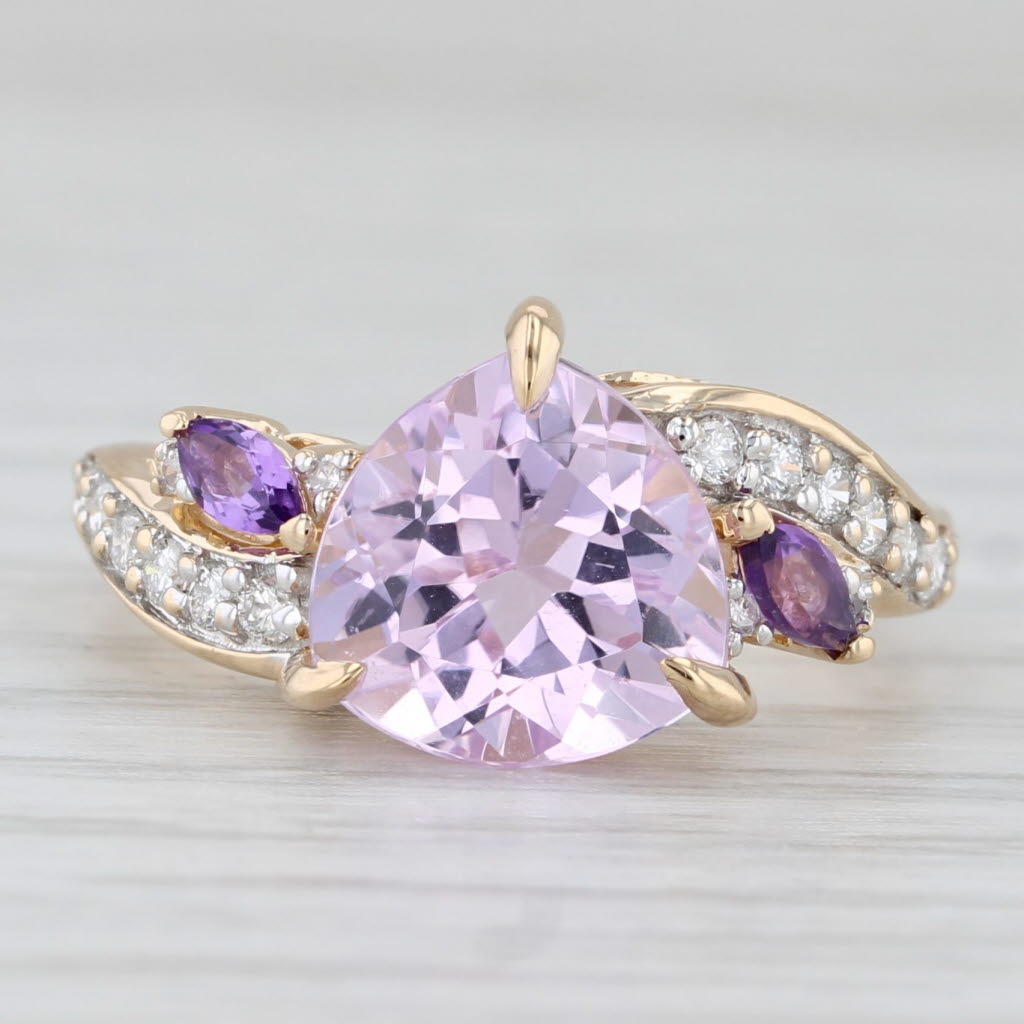 Light Gray 2.82ctw Pink Kunzite Diamond Amethyst Ring 14k Yellow Gold Size 5.25